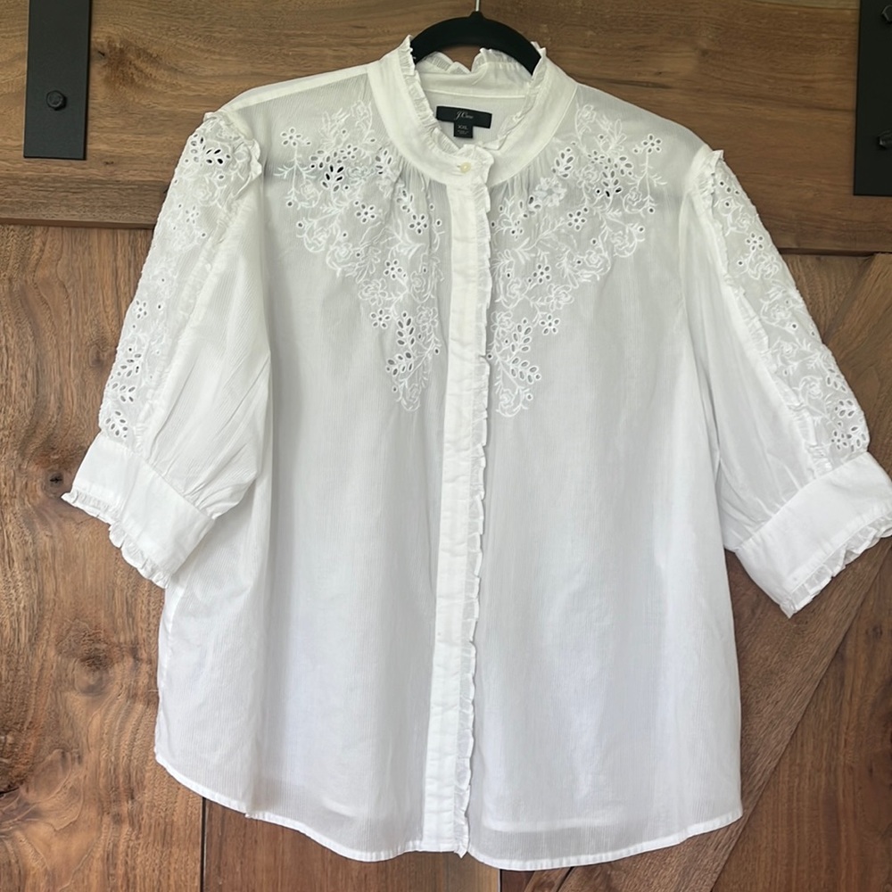 JCrew white eyelet blouse.